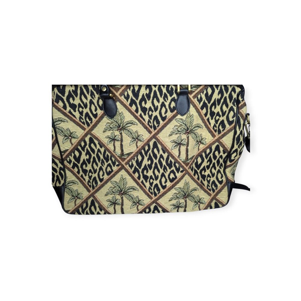 Sharif Palm Tree & Leopard Print Travel Bag in Black, Tan, Gold - Picture 3 of 16